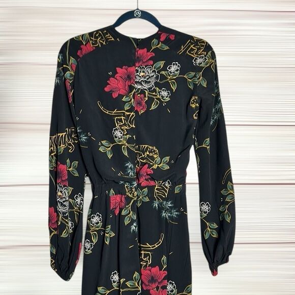Karen Millen Faux Wrap Jumpsuit Black Tropical Floral Print Long Sleeves US 2 - Picture 2 of 14
